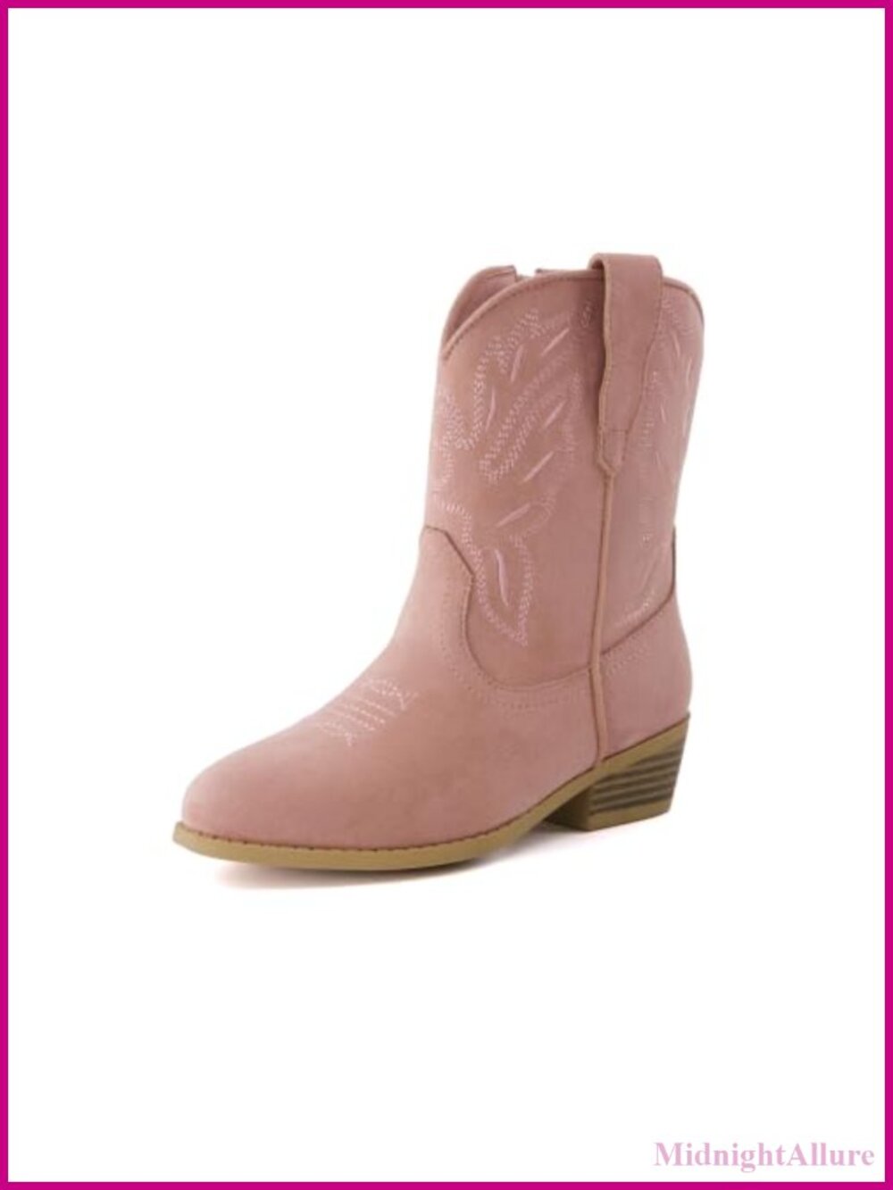 Girls Western Cowgirl Boots Faux Suede Calf High Round Toe